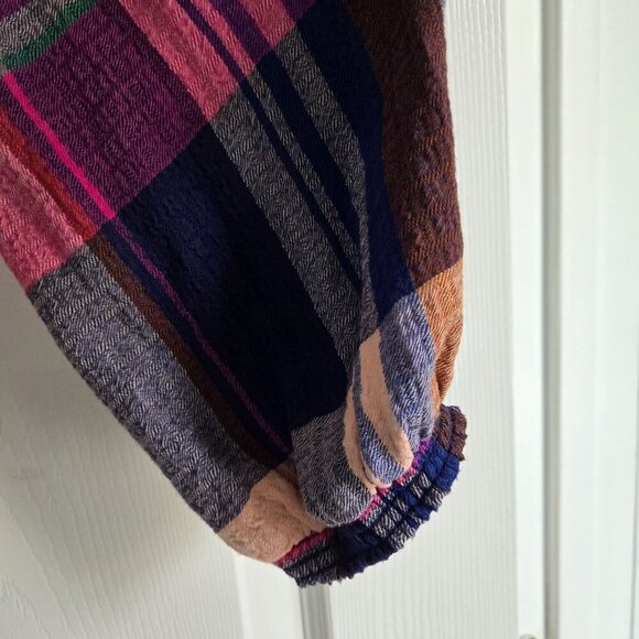 Anthropologie Pilcro Plaid Deep V Blouse Smock Waist Peplum Top Size S - Picture 6 of 9
